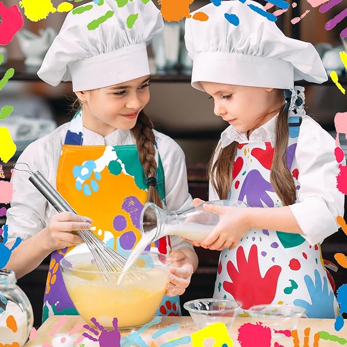 2 Pack Kids Apron, Cute Cooking Aprons, Waterproof Art Apron with Pockets, Toddler Painting Artist Apron Adjustable
