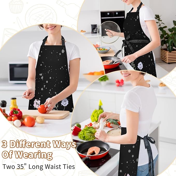 Apron with Pockets for Woman - Adjustable Kitchen Cooking Apron Chef Apron for Grilling BBQ Baking