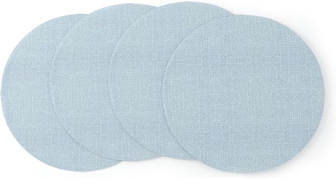 4 Piece Round Placemat 15 Inch Soft Linen eco-Friendly Fabric Handcrafted Machine Washable Indoor & Outdoor Tablemat Light Blue