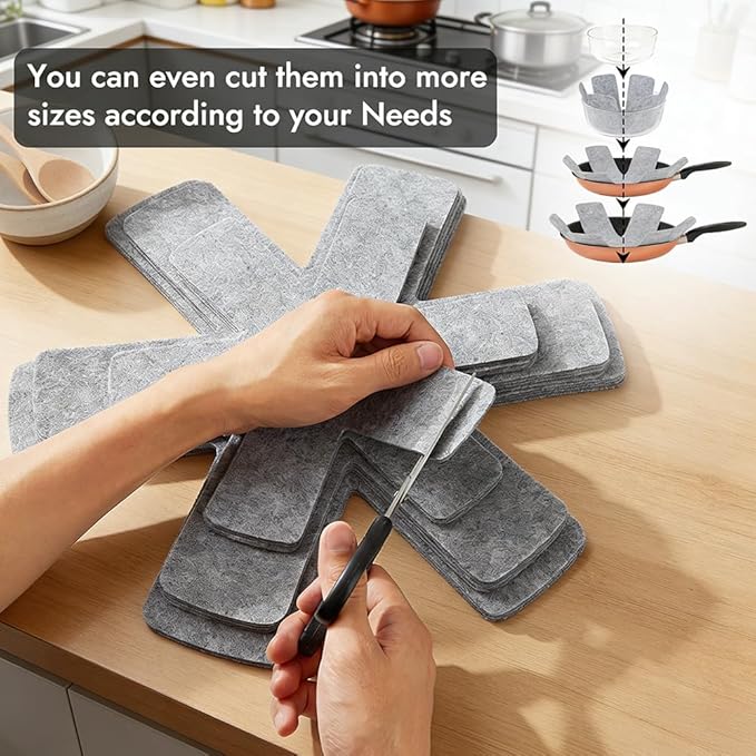 BOYAN Pot and Pan Protectors, Set of 12 and 3 Different Size, Cookware Dividers Pads/Stacking Pan Protectors/Pot Separators Pads for Protecting and Separating Pots Pans