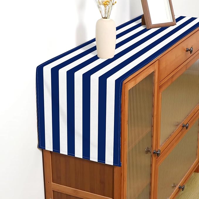 Navy Blue and White Striped Table Runner Nautical Theme Birthday Party Decoration Wedding Dining Room Home Kitchen Table Decor (Navy Blue, 13" x 108")
