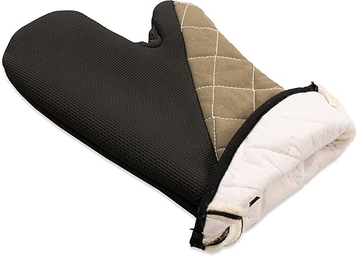 Carlisle FoodService Products 810CM15 San Jamar Textured Neoprene Bestgrip Conventional Temperature Protection Oven Mitt with Magnet and WebGuard, 15" Length, Tan/Brown
