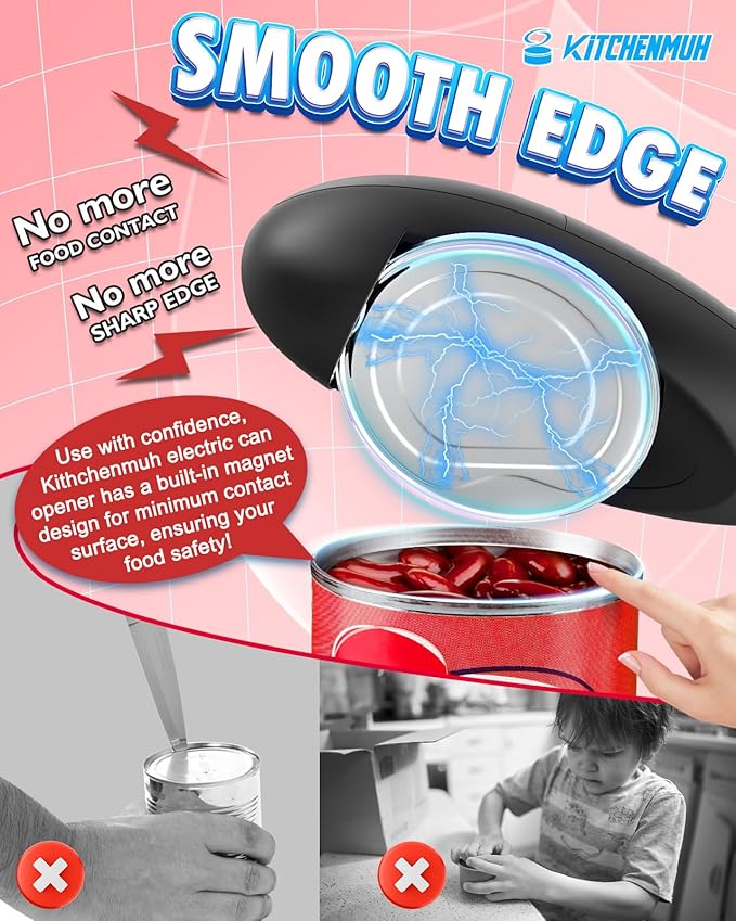 One Touch Electric Can Opener Fits Almost All Can Sizes for Seniors with Arthritis, Hand Held Battery Operated Can Opener with Smooth Edge, Food Safe Kitchen Gadgets Automatic Can Opener for Kitchen