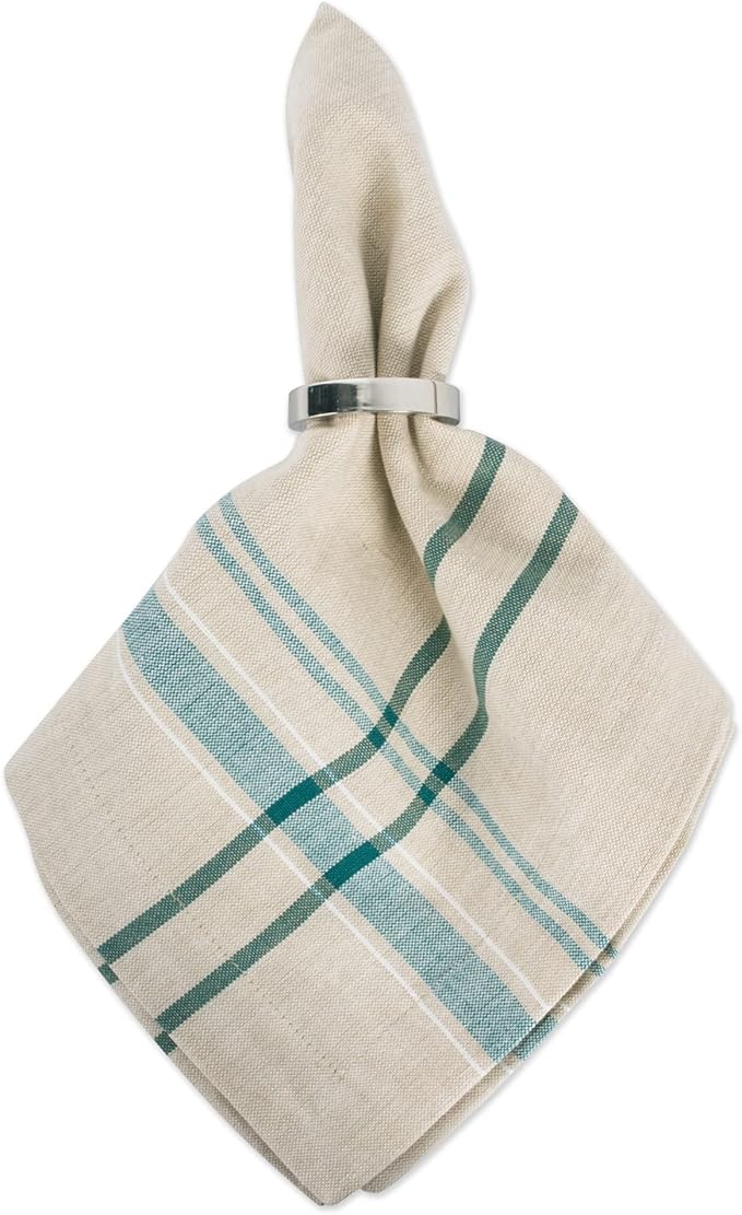 DII French Stripe Tabletop Collection Farmhouse Style Dining Table Linen Napkin Set, 20x20, Taupe/Teal, 6 Piece