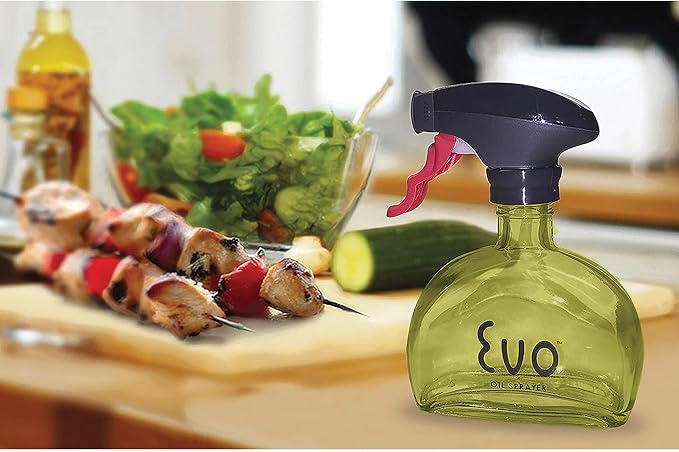 Evo Glass Oil Sprayer, Non-Aerosol For Olive Oil, Cooking Oils And Vinegars, Green, 6-Ounce Capacity, For Grilling, Roasting, Air Frying, Baking And Salad Prep