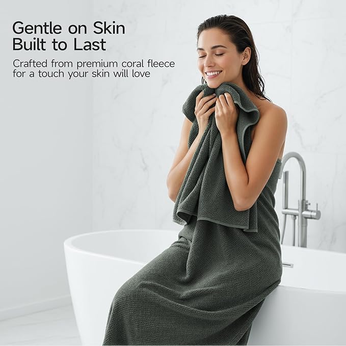REDKISS Premium Towel Set of 8 - Ultra Soft Microfiber, Contains 2 Large Bath 35x70, 2 Hand 14x30, 4 Washcloths 14x14, Highly Absorbent, Quick Dry, Ideal for Everyday use, Hotel & Spa, Gray