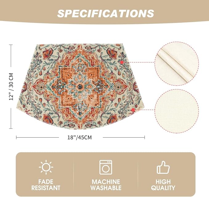 Artoid Mode Farmhouse Bohemian Wedge Shaped Placemats Set of 4, Seasonal Home Dining Table Mat for Round Table