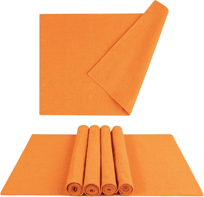 MANSPHIL Orange Cloth Placemats Set of 6 Double Layer Thick Fabric Table Mats Faux Linen Place Mats Heat Resistant Washable Wrinkle Free Dining Kitchen Table Decor, 13x19 Inch Oeko Tex Placemat