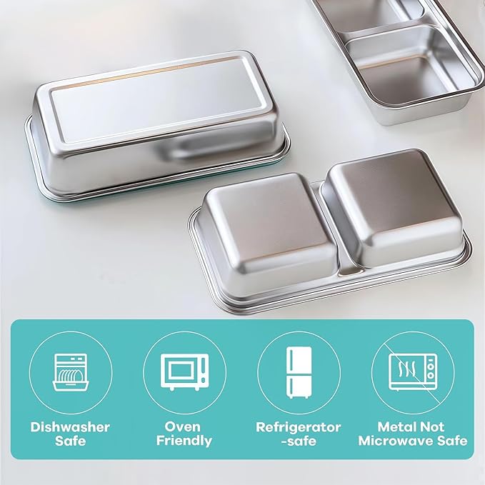 Stainless Steel Snack Containers, 6-Pack Reusable Grab and Go Containers with Lids, Dual Compartment Bento Box for Travel, Camping & Lunch Prep (Red)