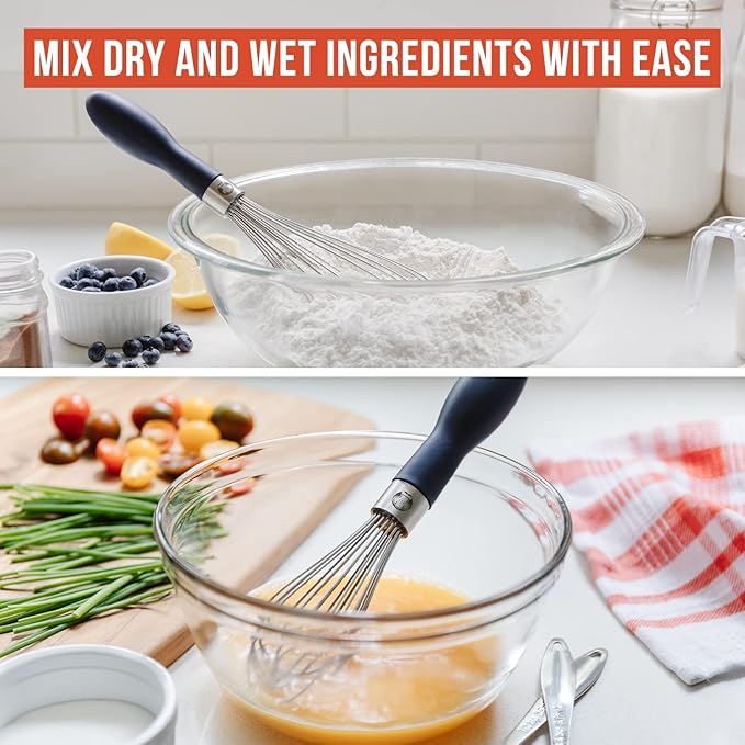 Chef Pomodoro 3-Piece Kitchen Whisk Set, Stainless Steel Whisks for Cooking, Wisk Kitchen Tool, Thick Wire Whisk Set, Wisking Tool for Cooking, Blending, Whisking, Beating and Stirring