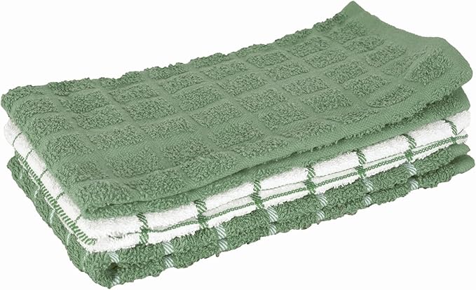 Ritz Premium 100% Cotton Terry Check Kitchen Dish Towels - Highly Absorbent, Super Soft, Long-Lasting, 25"x15", 3-Pack, Juniper