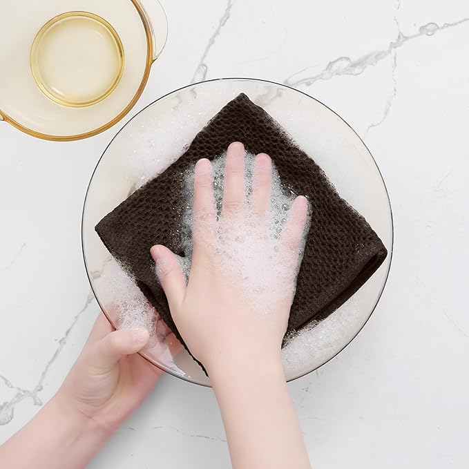 Homaxy 100% Cotton Waffle Weave Kitchen Dish Cloths, 7-Pack Ultra Soft Absorbent Dish Towels, Quick Drying Dish Rags, 12 x 12 Inches, Dark Brown