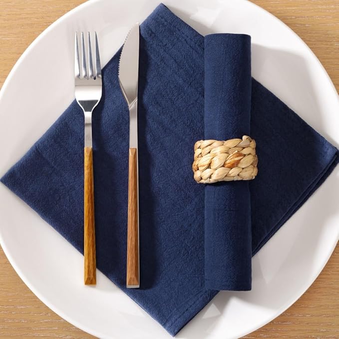 MLMC 8 Pack Navy Blue Cloth Napkins Rustic Washable Cotton Linen Napkins Set of 8 17"x17" Reusable Dinner Napkins Cloth for Wedding Party Events Everyday Use Decor