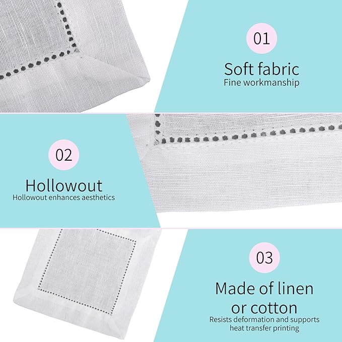 25pcs Linen Cocktail Napkins for Embroidery, 15x15cm/6x6in Reusable Small Cotton Napkins Cream Fabric Coasters for Wedding Birthday Baby Shower Party Home Bar Beverage Supplies