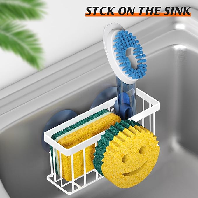 MURLONG Sponge Holder Smiley Face,Sink Caddy,Kitchen Organizer with 2 Suction Cups/1 Adhesive Strips,Designed for Sponge,Soap,Dish Brush,Scrubber - White