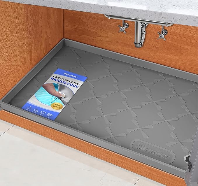 SIKADEER 25" x 19" Under Sink Mat Waterproof, Silicone Mat Kitchen Drawer Shelf and Cabinet Liner, Sink Protector for Kitchen Organizers and Storage, Boot Tray Pet Food Mats