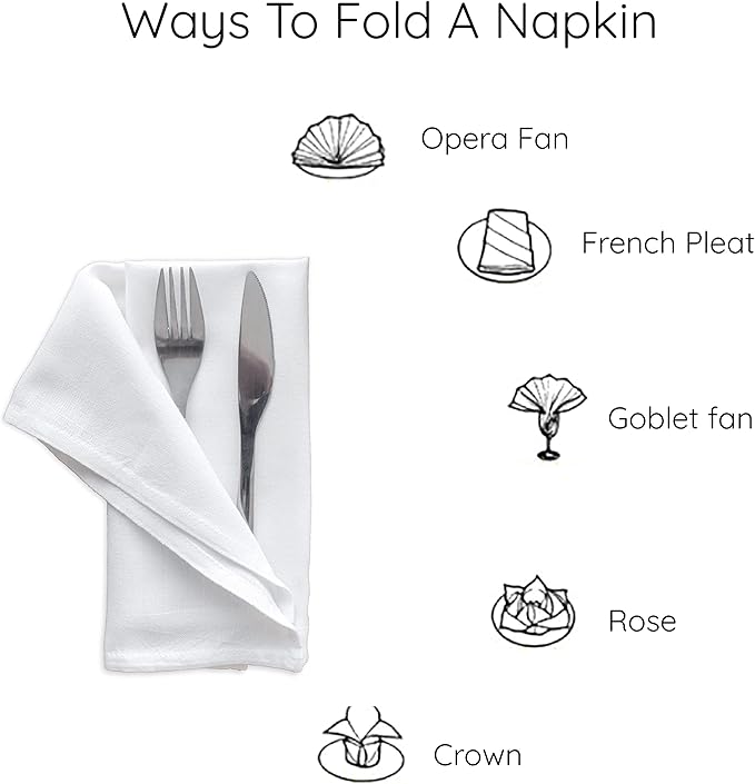 Encasa XO White Cloth Napkins Set of 6, 17"x17" | Solid Color Cotton Dinner Napkins | Washable & Reusable Wedding Napkins for Holiday Dinners, Party, & Everyday Table Decor