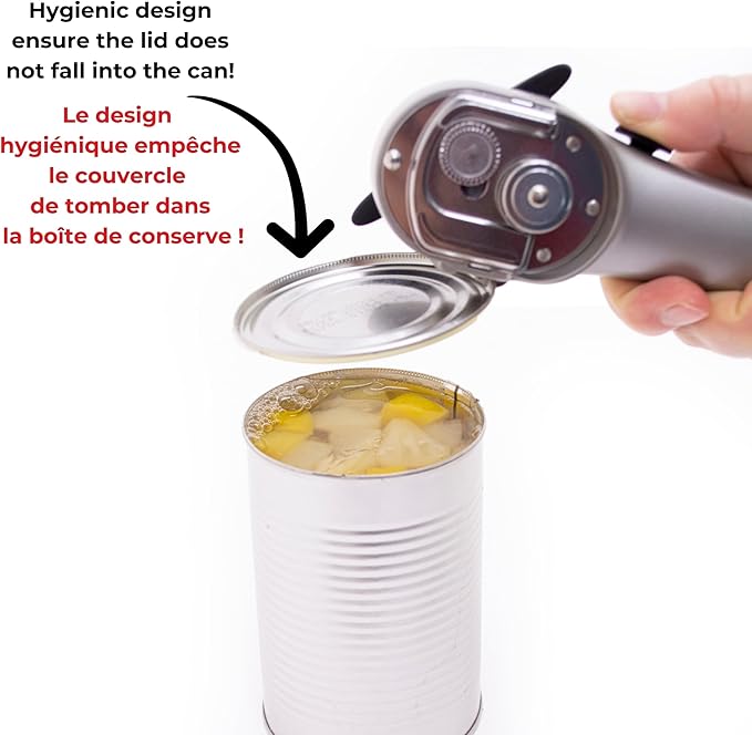 Starfrit Securimax Auto Can Opener - Patented Safe Edge Technology with Lid Lifter - Leaves No Sharp Edges on Lid & Can - Heavy Duty Non-Slip Knob - Grey