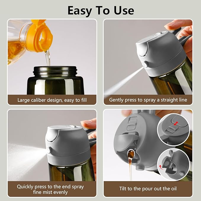 SWEET VIEW Olive Oil Dispenser and Oil Sprayer – 16oz/470ml Glass Light-Proof Oil Pourer for Kitchen, Air Fryer, Cooking, Salad, and BBQ