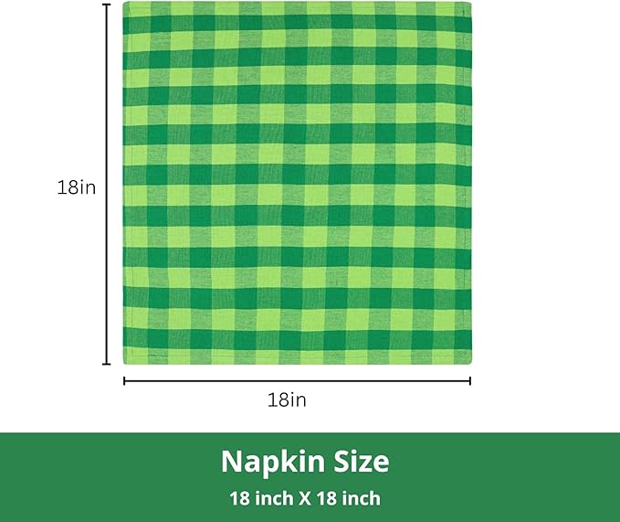 PurpleEssences Buffalo Plaid Cloth Napkins - Mitered Corners - St Patricks Day Summer - Gingham Check Dinner Napkin - Set of 12-100% Cotton - 18x18 Inch - Reusable Washable - St Patricks Green