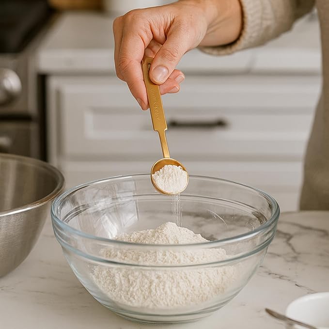 Gold Measuring Cups and Spoons Set, 8 Piece Stainless Steel Measuring Cup and Spoon Set for Baking and Cooking, Stackable Gold Kitchen Measuring Utensils for Dry and Liquid Ingredients