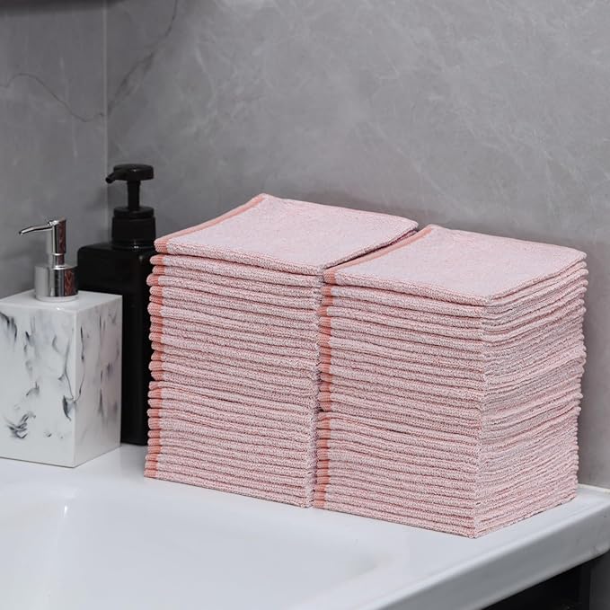 Oeleky Pack of 50 Kitchen Dish Cloths, Cotton Shop Rags, 11x11 Inches, Absorbent Cleaning Dish Rags for Home and Kitchen (50, Pink)
