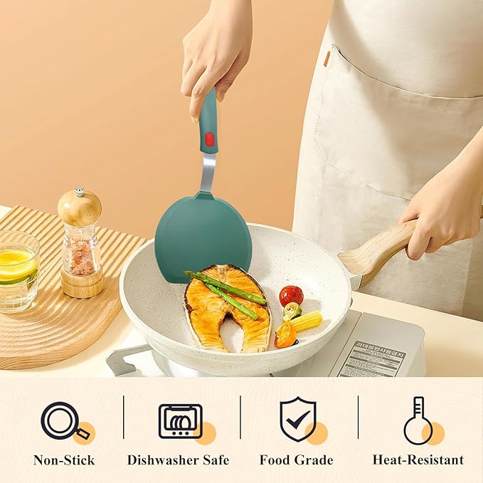 Silicone Spatula Turner Set of 2, Heat Resistant Pancake Spatulas for Nonstick Cookware Pan, Wide Cooking Spatula for Omelette Egg Fish, Small Spatulas Thin Flexible for Kitchen Use, Dishwasher Safe