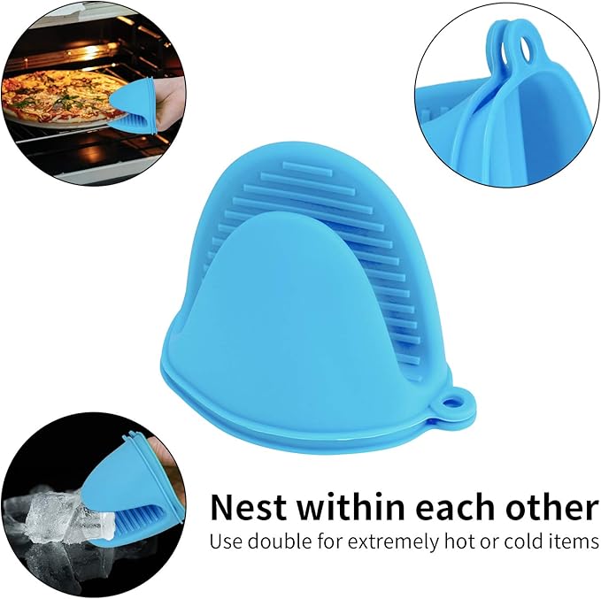 Vaincre 4PCS Silicone Oven Mitts Heat Resistant, Silicone Potholders for Kitchen, Mini Rubber Oven Glove Kitchen Mittens, Cute Cooking Mitts (Blue and Green)