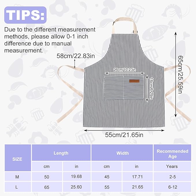 2 Pack Stripes Kids Apron, Kids Cooking Aprons with 2 Pockets, Cute Aprons for Cooking for Boys and Girls