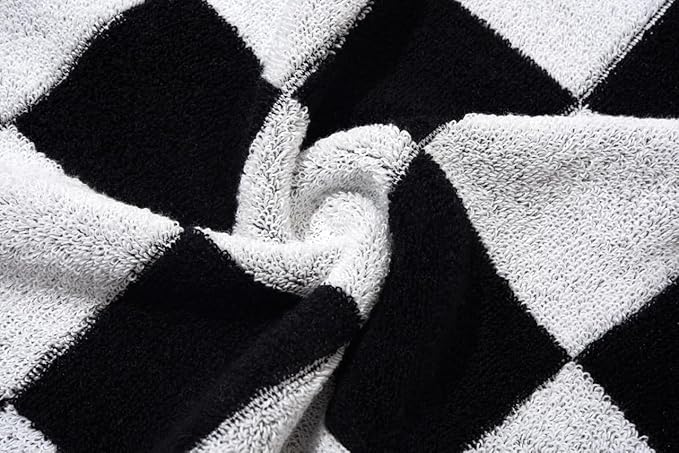Madi-Cadi 100% Cotton Checkerboard Towels Set of 2, Farmhouse Kitchen & Guest Bathroom Towels, 13 x 29 Inches, Highly Absorbent Lint-Free Dish & Hand Towels with Double-Stitched Hems(Black)