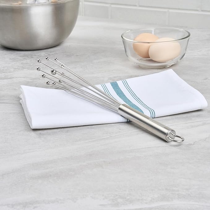 Restaurantware 12.5 in Stainless Steel Ball Whisk - German Standard Egg Beater with Ergonomic Handle, Dishwasher Safe - Manual Mixer Cooking Whisk for Baking, Stirring, Sauces, Beating