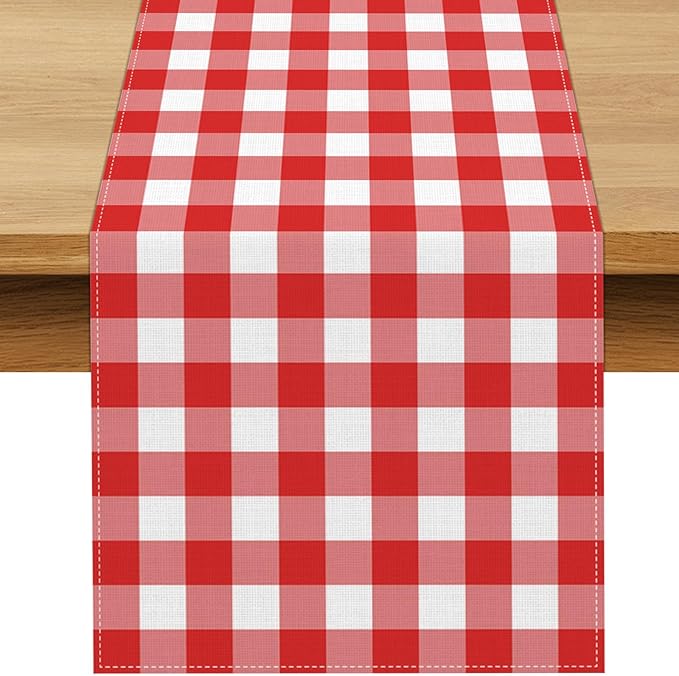 Italian Red Gingham Table Runner Red and White Checkered Party Decoration Christmas Baby Shower BBQ Picnic Home Kitchen Island Decor
