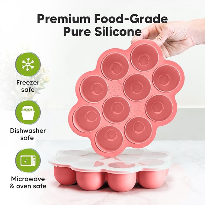 KeaBabies Silicone Food Freezer Trays with Lid, 2oz x 10 Pods Baby Food Storage Containers, Easy Puree Meal Prep, Breast Milk Silicone Freezer Molds, Dishwasher, Microwave Safe, BPA-Free (Blossom)