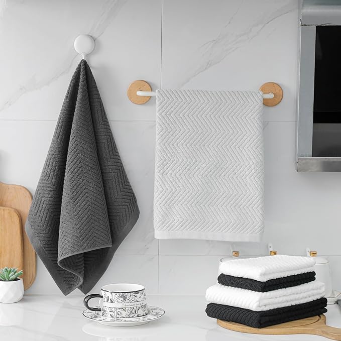 100% Cotton Kitchen Dish Towels Set, 16" x 25" Super Absorbent and Soft Kitchen Towels, Pack of 8 Dish Cloths for Drying Dishes (400 GSM)