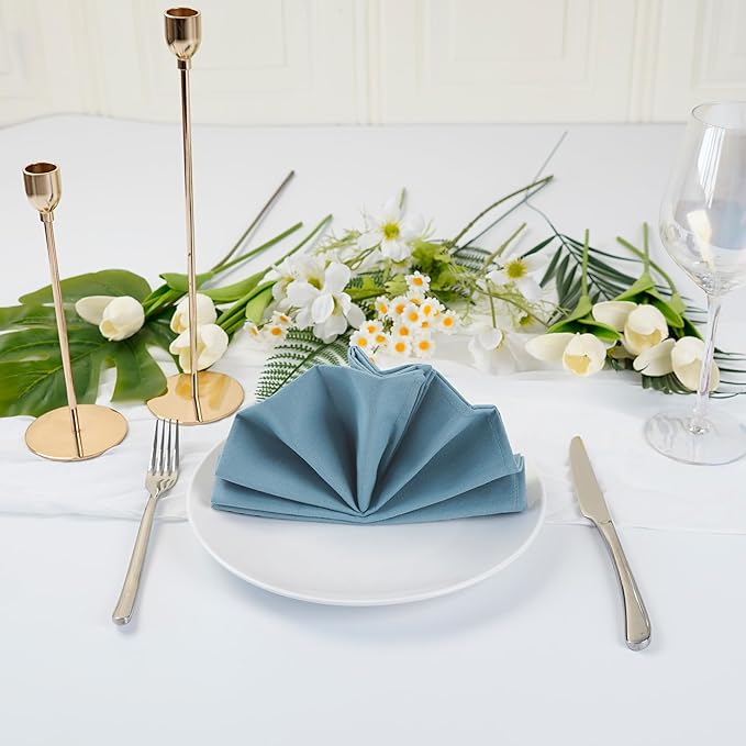 Solid Color Cotton Blended Dinner Cloth Napkins - Set of 12 (17 x 17 inches) - for Events & Home Use (Blue Stone)