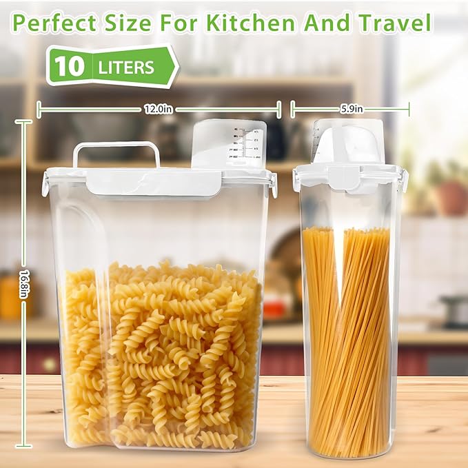 Viretec Rice Storage Container, 10 to 20lb Dry Food Airtight Dispenser, Pet Dog Cat Food Canister, BPA Free Clear Plastic Kitchen and Pantry Organization Bin for Oatmeal, Cereal, Pasta, Flour White