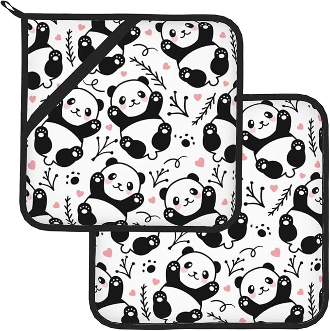 Cute Panda Pot Holders 2PCS,Potholder for Kitchen Heat Resistant BBQ Cooking Baking Food Hot Pat for Women Men Kitchen Wear(Cartoon Animal)