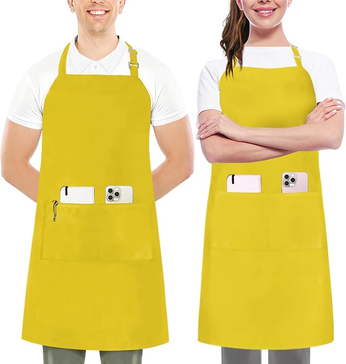 Utopia Kitchen 2 Pack Bib Apron, Adjustable with 2 Pockets, Water and Oil Resistant, Cooking Kitchen Chef Apron for Women Men