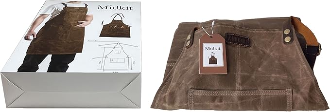 Midkit Utility Apron Adjustable Cross-Back Straps Multi-Use Portable 8oz Waxed Canvas Aprons With 5 Tool Pockets Fits M- 3XL