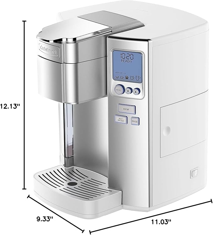 Cuisinart Coffee Maker, Single Serve 72-Ounce Reservoir Coffee Machine, Programmable Brewing & Hot Water Dispenser, Stainless Steel, White