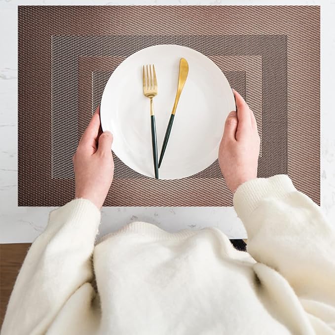 PIGCHCY Placemats Set of 6,Washable Woven Vinyl Kitchen Table Mats Non Slip Durable Placemats Heat Resistant Placemats for Dining Table(Coffee Brown)