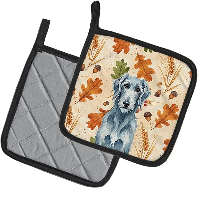 Caroline's Treasures Blue-Gray Scottish Deerhound Heirloom Fall Pair of Pot Holders Pair 7.5x7.5 Quilted Insulated Hot Pads Decorative Kitchen Gift Made in USA