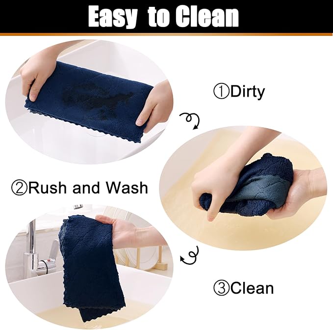 Mordimy 24 Pack Kitchen Towels (20" x 10", Dark Grey & Navy Blue), Super Soft and Absorbent Dish Towels, Coral Velvet Microfiber Cleaning Cloth, Nonstick Oil Fast Dry Dish Cloths