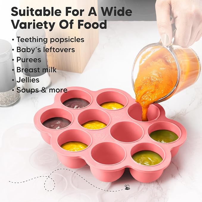 KeaBabies Silicone Food Freezer Trays with Lid, 2oz x 10 Pods Baby Food Storage Containers, Easy Puree Meal Prep, Breast Milk Silicone Freezer Molds, Dishwasher, Microwave Safe, BPA-Free (Blossom)