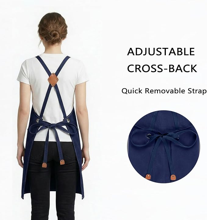 ZOMAO Chef Apron for Women Men with Large Pockets, Cotton Canvas Cross Back Waterproof Work Aprons for Kitchen Cooking Bib