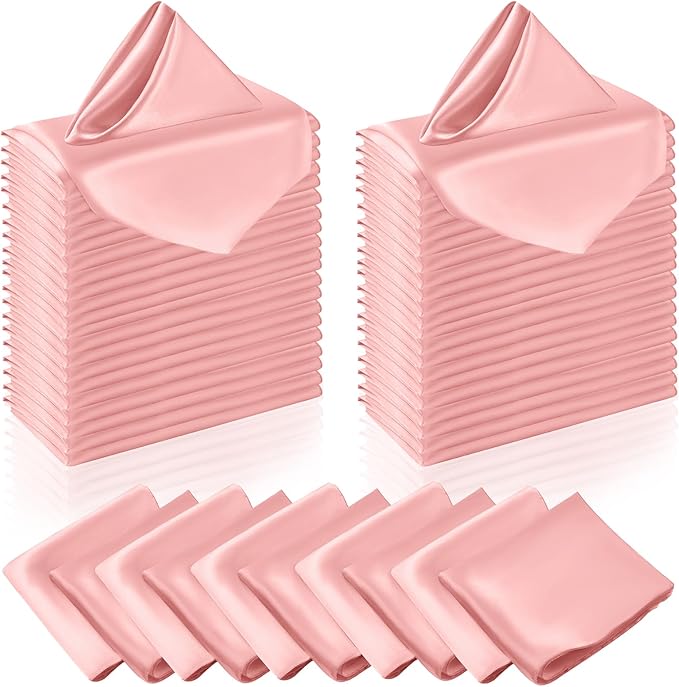 Manyshofu 50 Pieces Blush Satin Napkins - 12x12 Inches Cloth Napkins, Square Satin Fabric Napkin Set - Elegant & Smooth Table Napkins for Wedding Dinner Party Lunch Banquet Restaurant Decoration