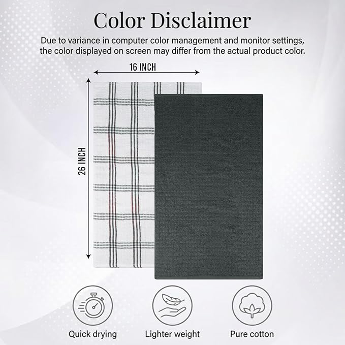 RIVERSIDE Pack of 12 Premium Kitchen Towels 16 x 26 Inches, 100% Cotton Kitchen Hand Towels, Super Soft and Highly Absorbent Dish Towels for Kitchen (Grey)