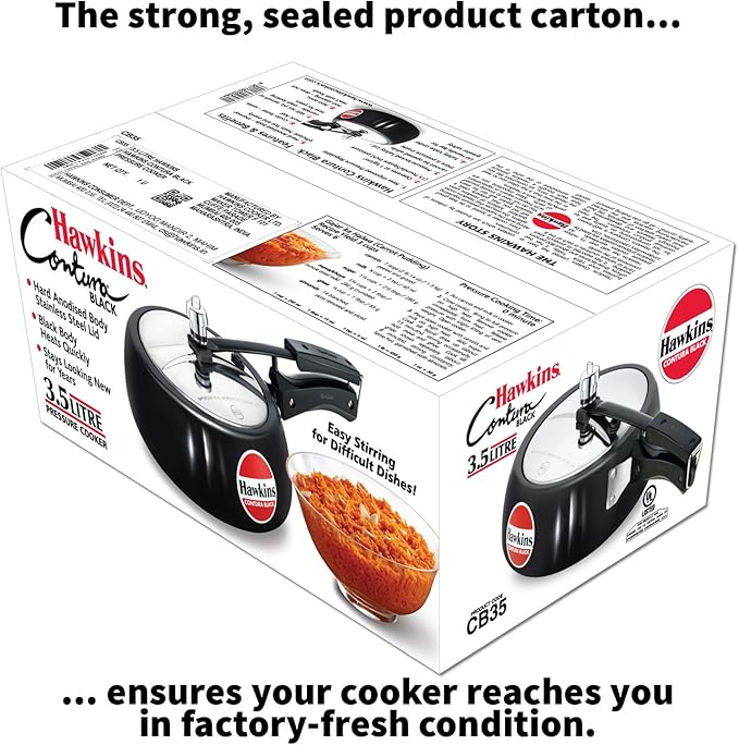 Hawkins 3.5 Litre Contura Black Pressure Cooker, Hard Anodised Inner Lid Cooker, Handi Cooker, Black (CB35)