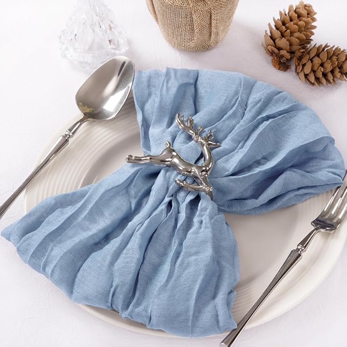 MLMC 60 Pack Cheesecloth Napkins Bulk Dusty Blue Dinner Cloth Napkins 21"x21" Boho Reusable Napkins in Bulk for Wedding Bridal Baby Shower Events Table Decor