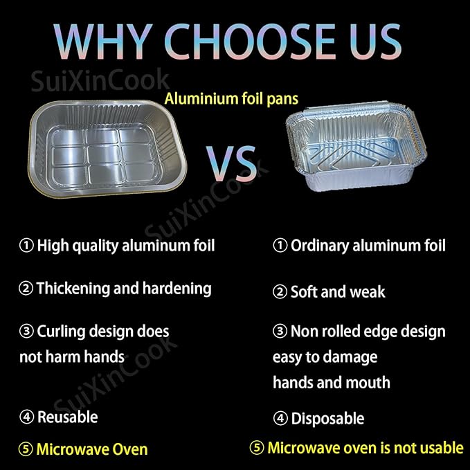 Aluminum Foil Pans with lids 10pack Heavy Duty 2LB Small foil pan 8.5"×6" Disposable, For Microwave & Oven Safe Cooking,Baking,A takeaway food container,Gold